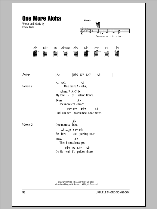 Eddie Lund One More Aloha Sheet Music Notes & Chords for Ukulele - Download or Print PDF