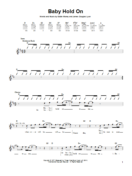 Eddie Money Baby Hold On Sheet Music Notes & Chords for Easy Piano - Download or Print PDF