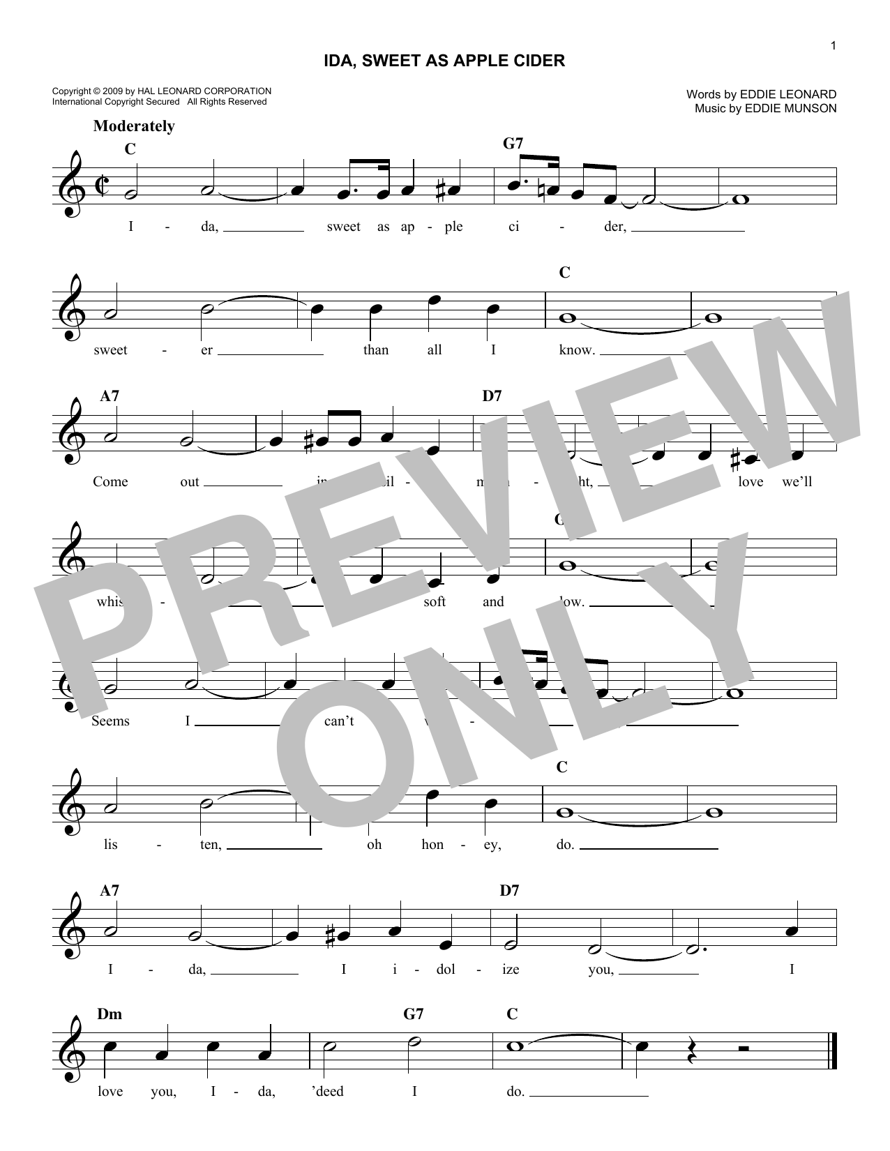 Eddie Munson Ida, Sweet As Apple Cider Sheet Music Notes & Chords for Melody Line, Lyrics & Chords - Download or Print PDF
