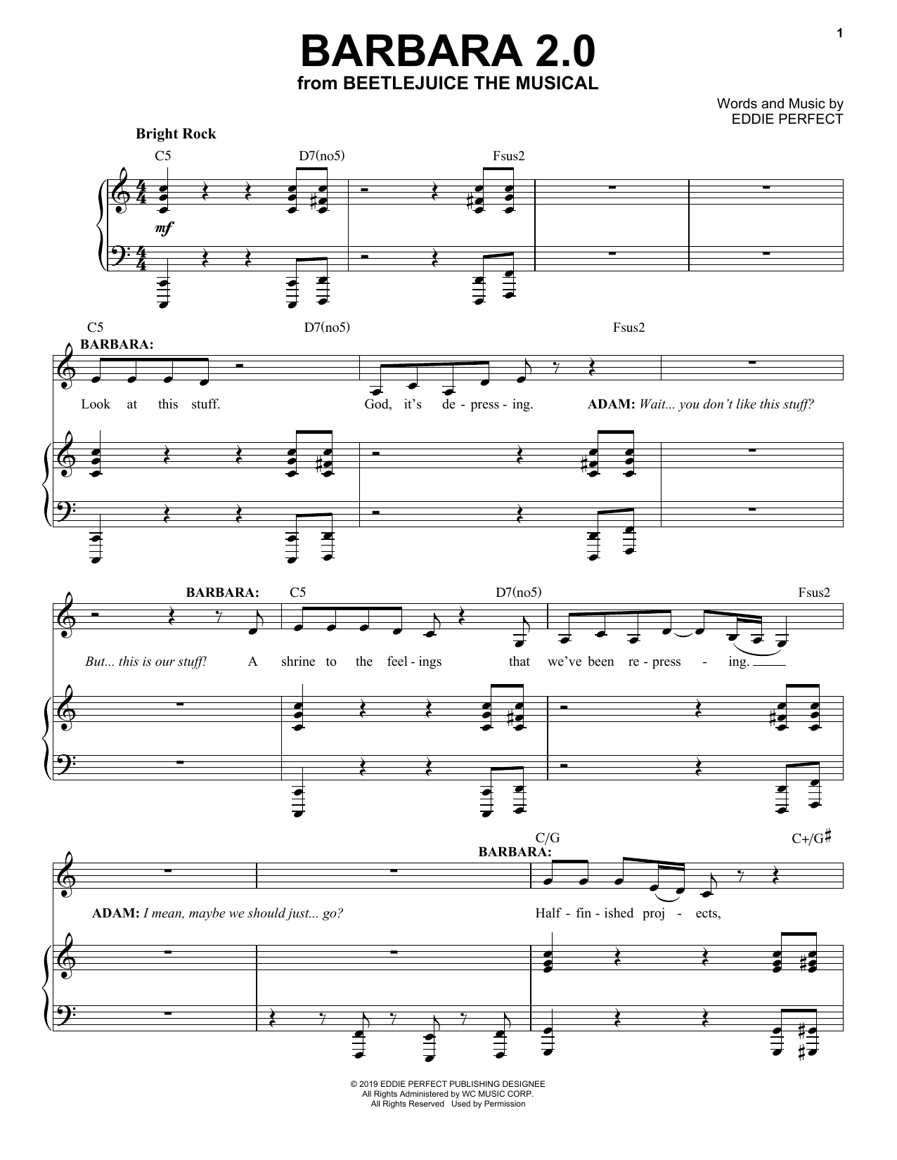 Eddie Perfect Barbara 2.0 (from Beetlejuice The Musical) Sheet Music Notes & Chords for Piano & Vocal - Download or Print PDF