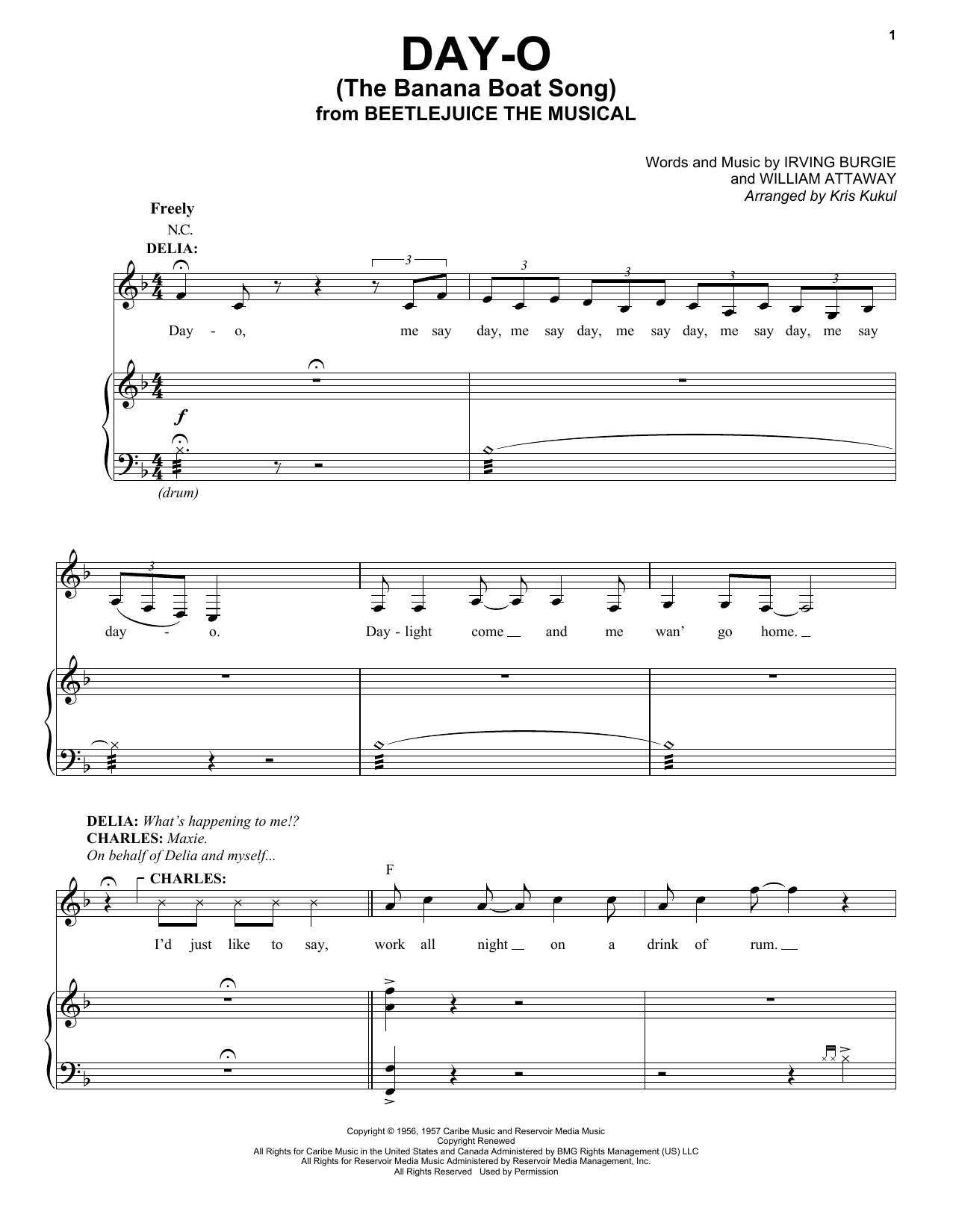 Eddie Perfect Day-O (The Banana Boat Song) (from Beetlejuice The Musical) (arr. Kris Kulul) Sheet Music Notes & Chords for Piano & Vocal - Download or Print PDF