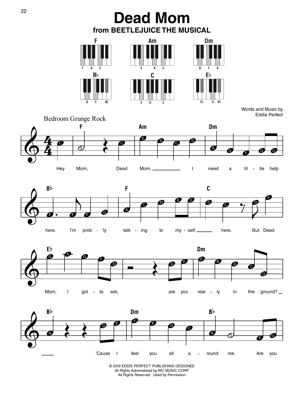 Eddie Perfect Dead Mom (from Beetlejuice) Sheet Music Notes & Chords for Super Easy Piano - Download or Print PDF