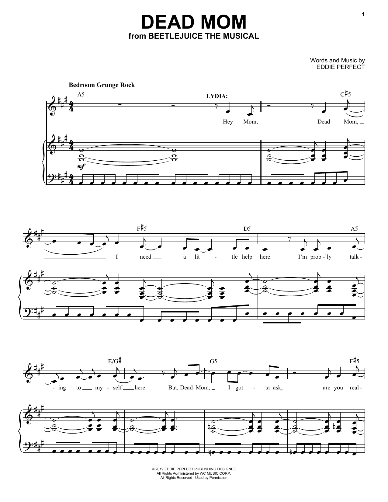 Eddie Perfect Dead Mom (from Beetlejuice The Musical) Sheet Music Notes & Chords for Instrumental Solo – Treble Clef High Range - Download or Print PDF