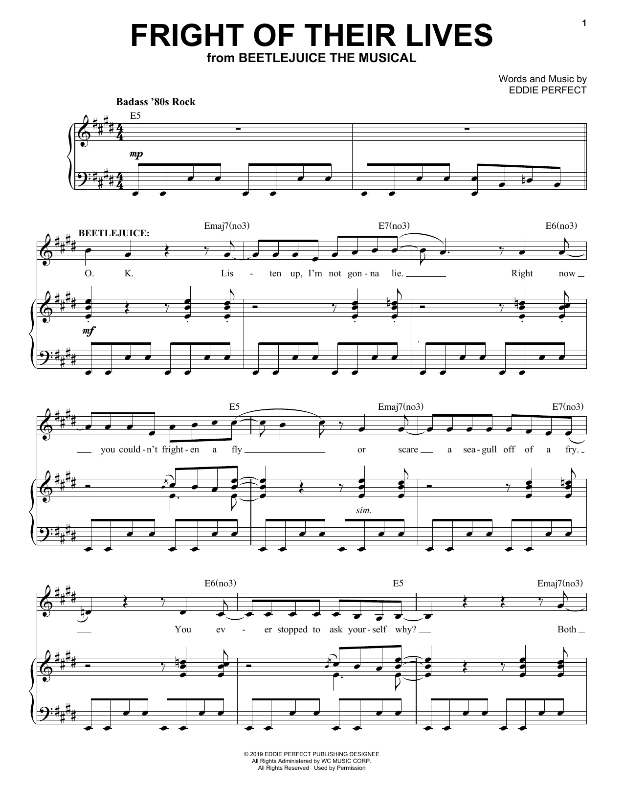 Eddie Perfect Fright Of Their Lives (from Beetlejuice The Musical) Sheet Music Notes & Chords for Piano & Vocal - Download or Print PDF