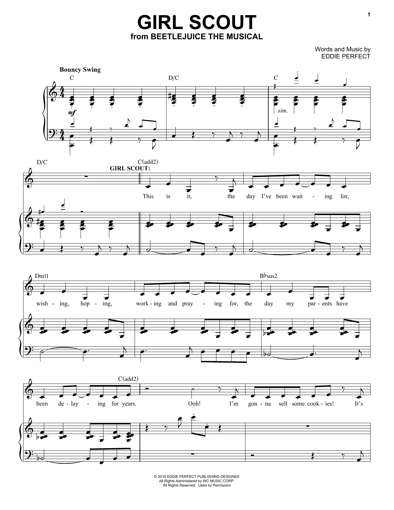 Eddie Perfect Girl Scout (from Beetlejuice The Musical) Sheet Music Notes & Chords for Piano & Vocal - Download or Print PDF
