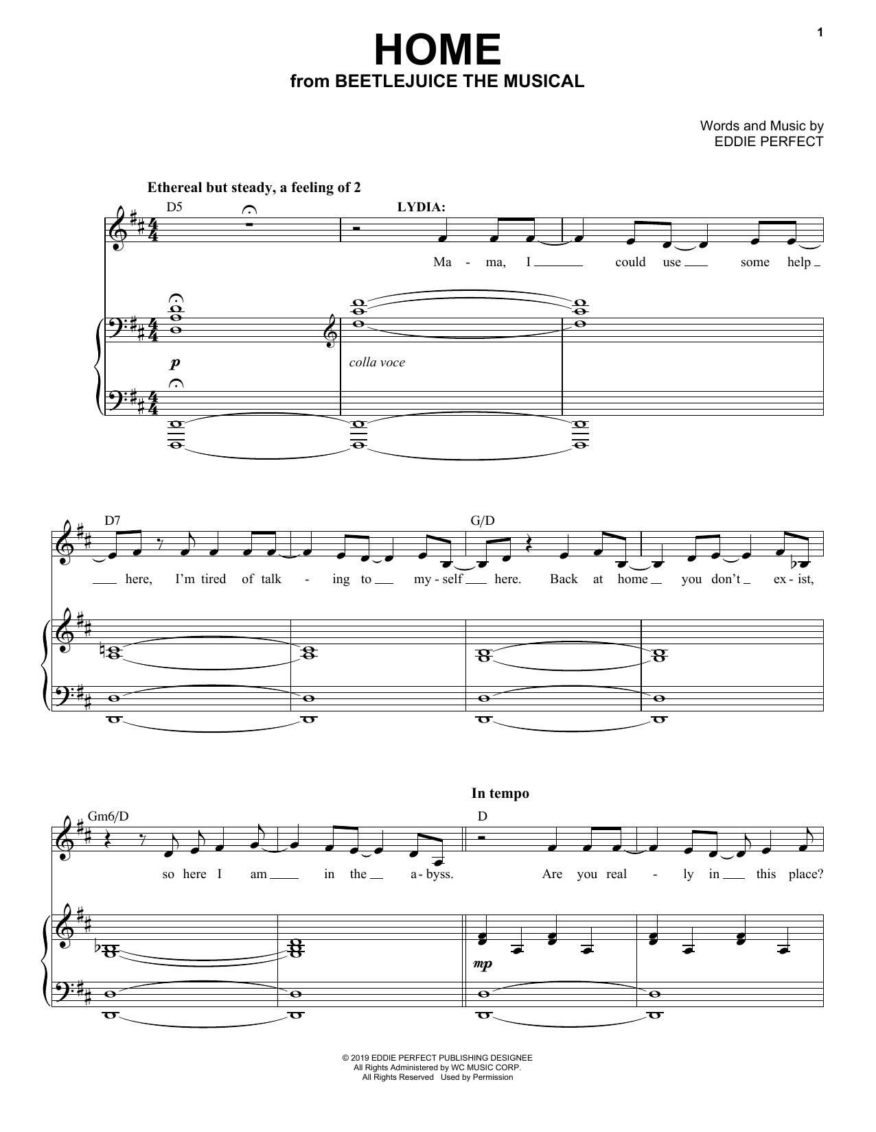 Eddie Perfect Home (from Beetlejuice The Musical) Sheet Music Notes & Chords for Piano & Vocal - Download or Print PDF
