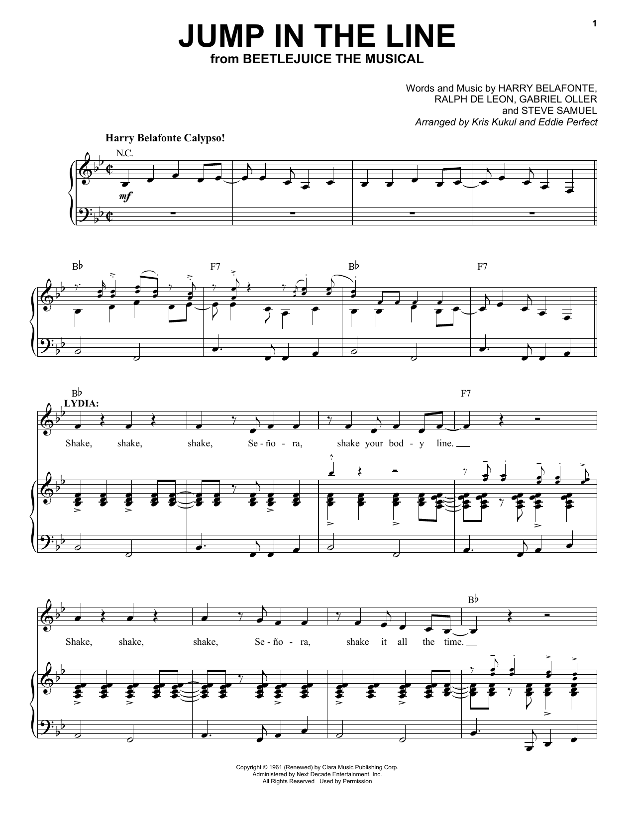 Eddie Perfect Jump In The Line (from Beetlejuice The Musical) (arr. Kris Kulul and Eddie Perfect) Sheet Music Notes & Chords for Piano & Vocal - Download or Print PDF