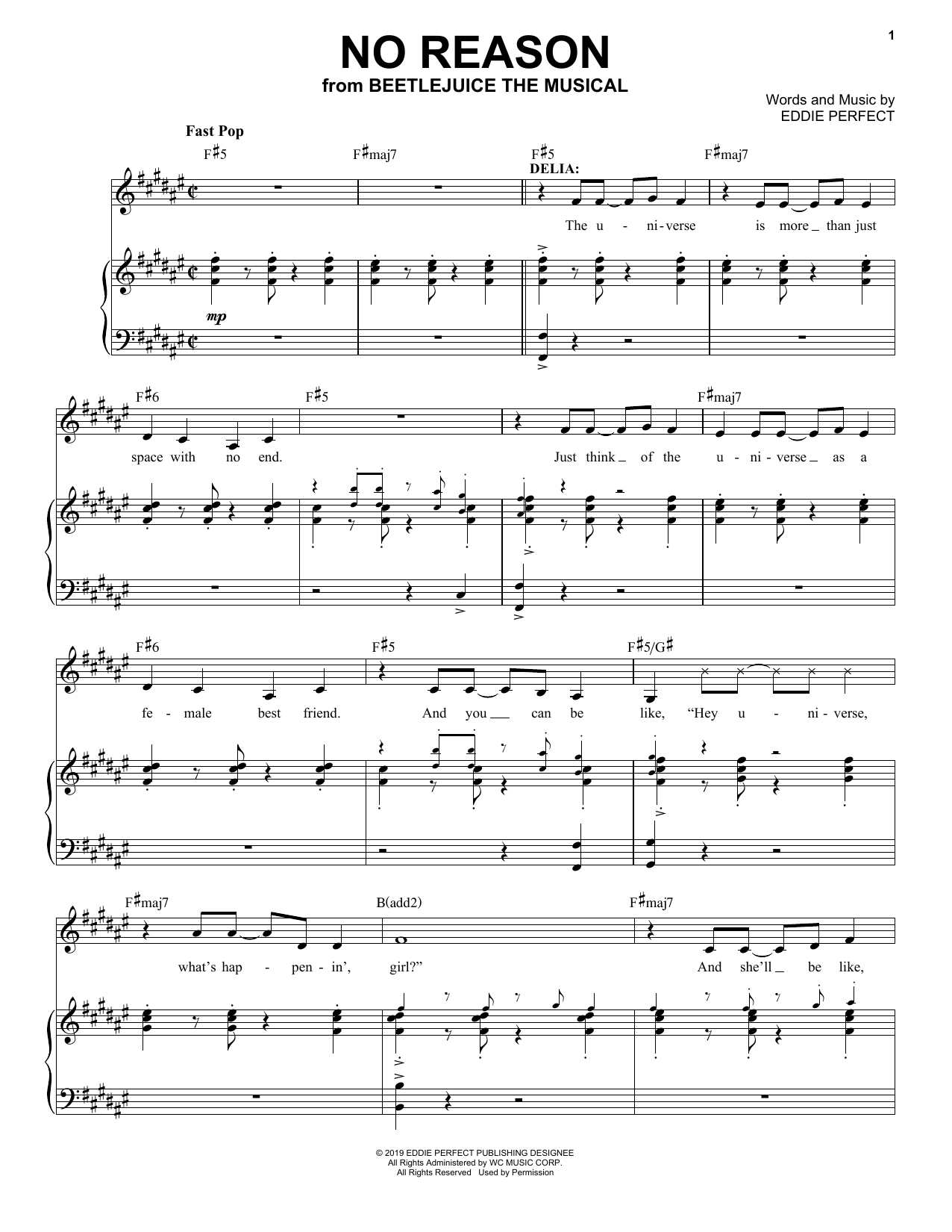 Eddie Perfect No Reason (from Beetlejuice The Musical) Sheet Music Notes & Chords for Piano & Vocal - Download or Print PDF