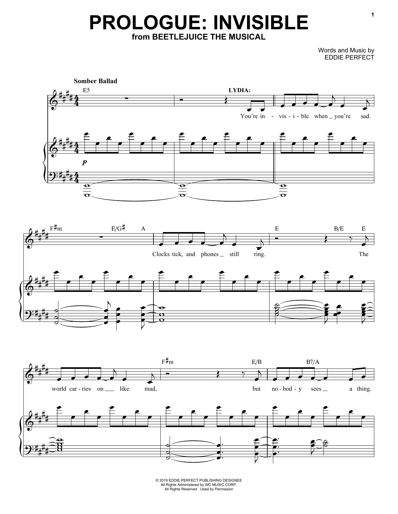 Eddie Perfect Prologue: Invisible (from Beetlejuice The Musical) Sheet Music Notes & Chords for Piano & Vocal - Download or Print PDF