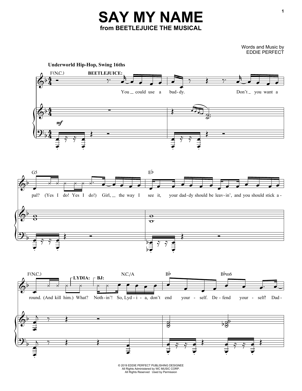 Eddie Perfect Say My Name (from Beetlejuice The Musical) Sheet Music Notes & Chords for Piano & Vocal - Download or Print PDF