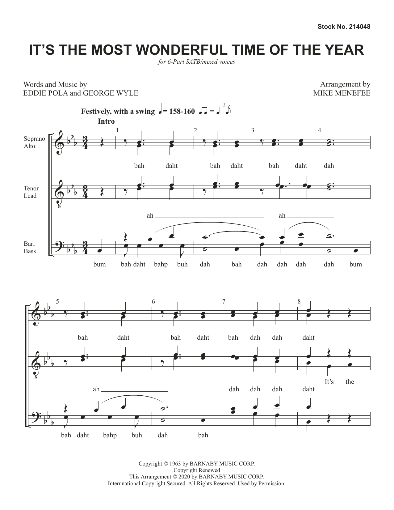 Eddie Pola & George Wyle It's The Most Wonderful Time Of The Year (arr. Mike Menefee) Sheet Music Notes & Chords for SATB Choir - Download or Print PDF
