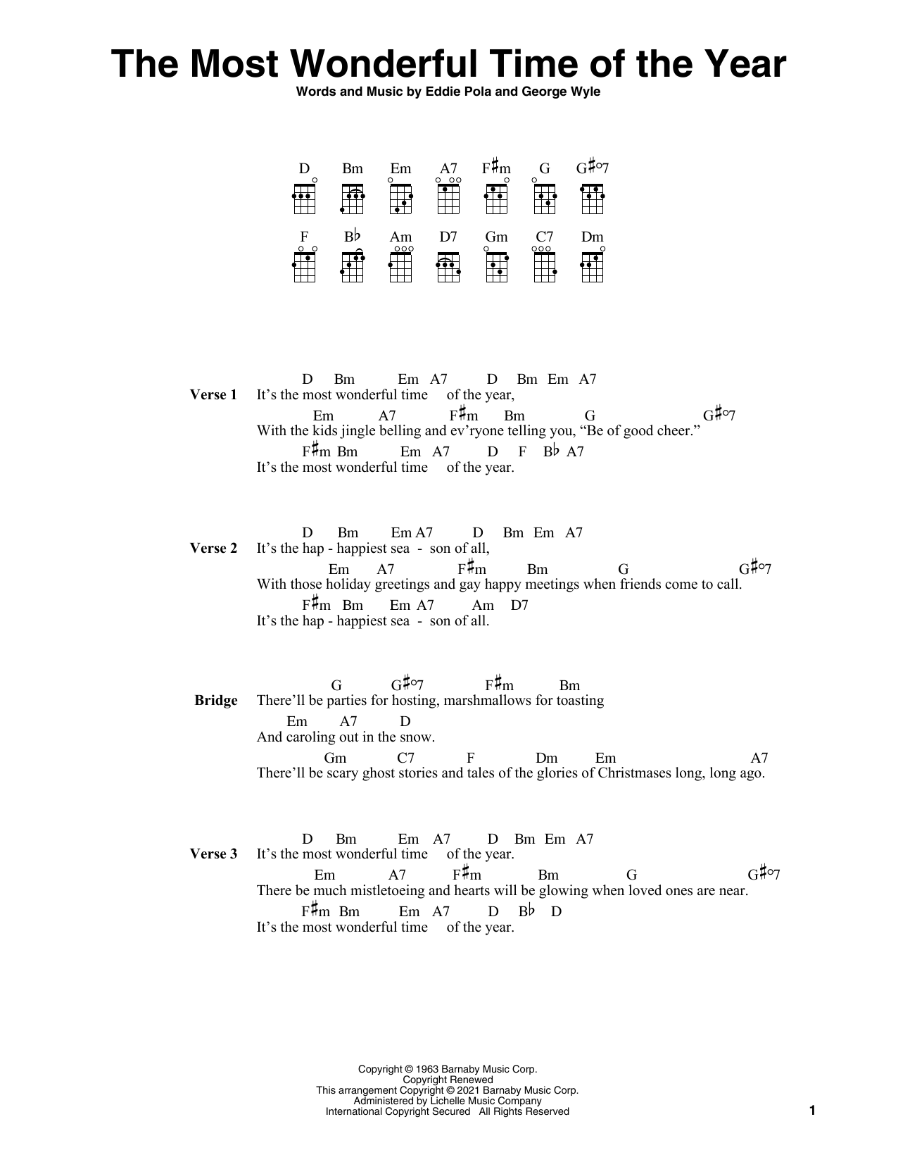 Eddie Pola The Most Wonderful Time Of The Year (arr. Fred Sokolow) Sheet Music Notes & Chords for Ukulele - Download or Print PDF