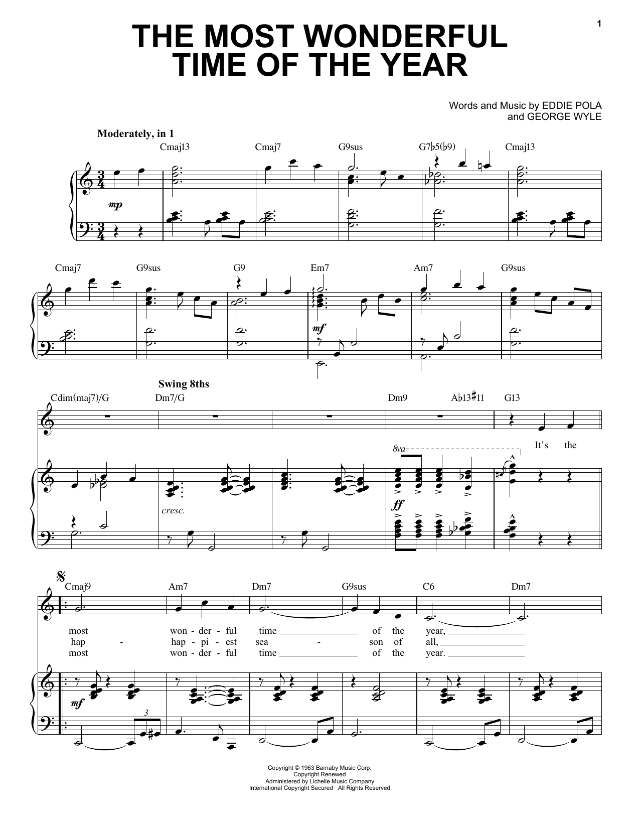 Eddie Pola The Most Wonderful Time Of The Year [Jazz Version] (arr. Brent Edstrom) Sheet Music Notes & Chords for Piano & Vocal - Download or Print PDF
