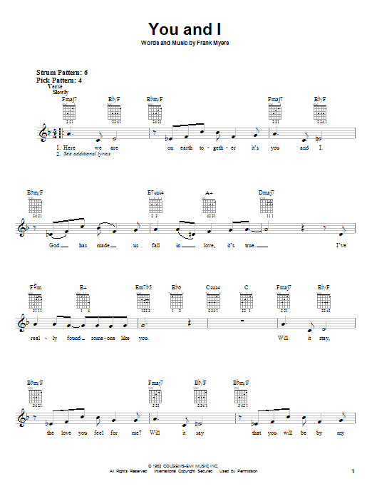 Eddie Rabbitt with Crystal Gayle You And I Sheet Music Notes & Chords for Guitar with strumming patterns - Download or Print PDF