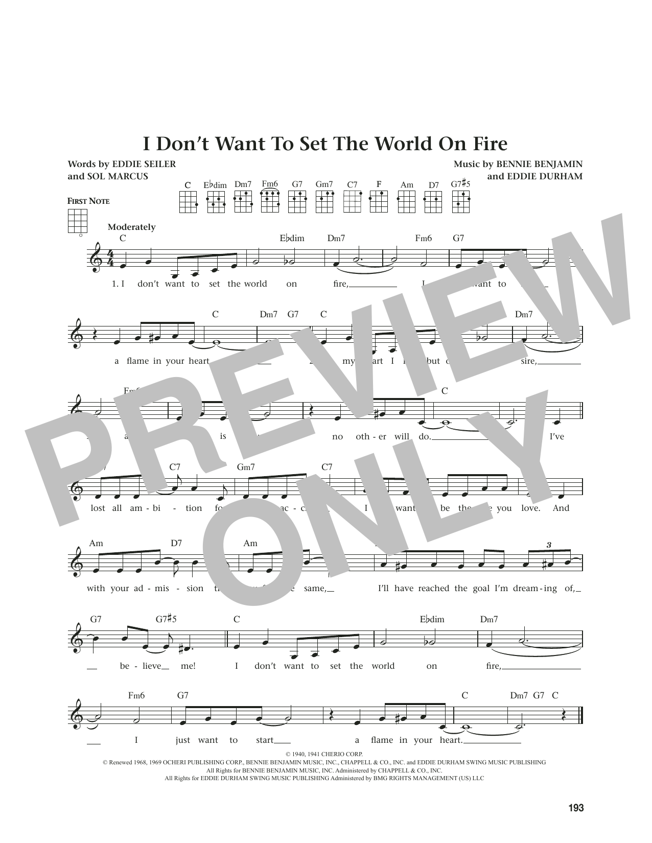 Eddie Seiler I Don't Want To Set The World On Fire (from The Daily Ukulele) (arr. Jim Beloff) Sheet Music Notes & Chords for Ukulele - Download or Print PDF