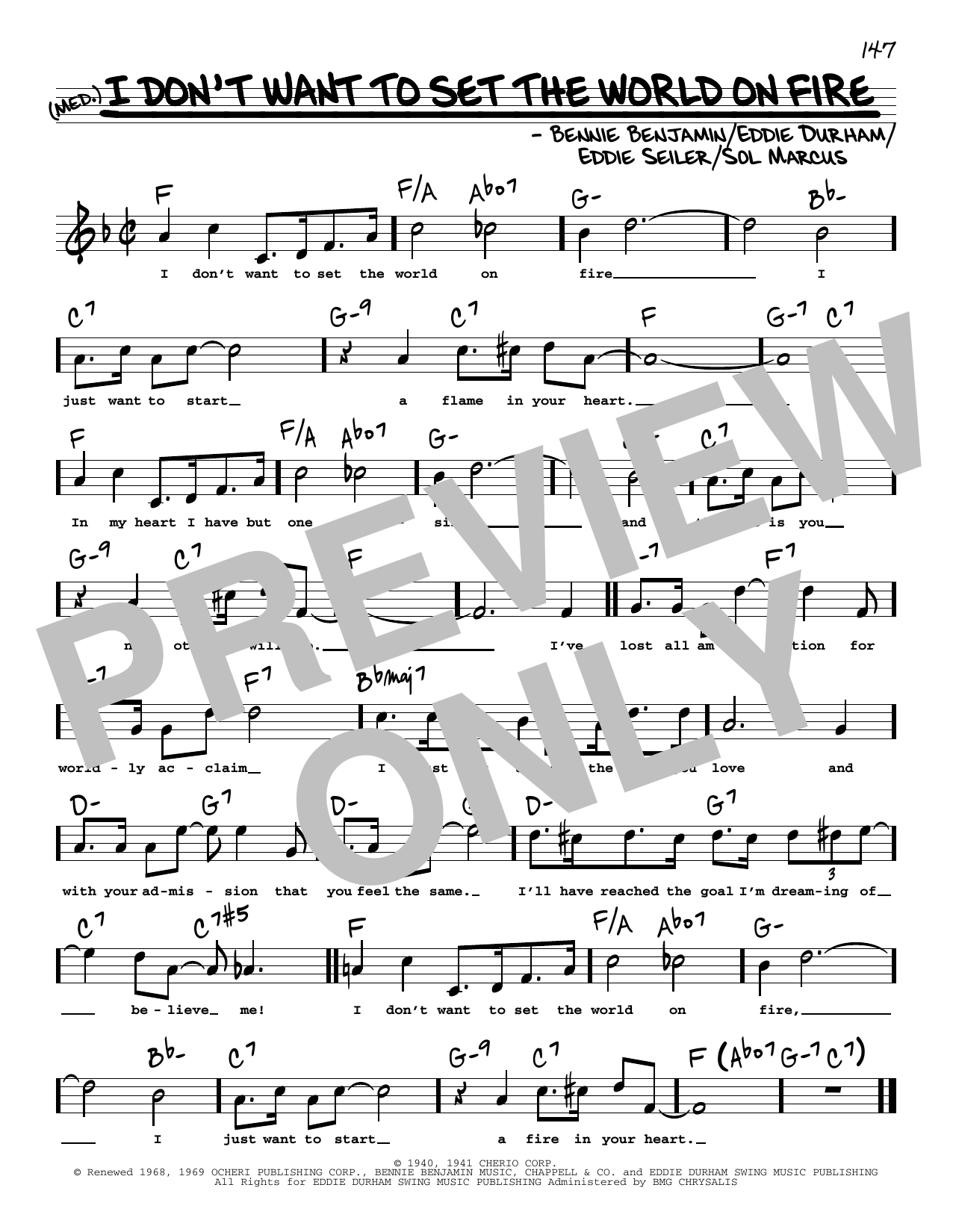 Eddie Seiler I Don't Want To Set The World On Fire (High Voice) Sheet Music Notes & Chords for Real Book – Melody, Lyrics & Chords - Download or Print PDF