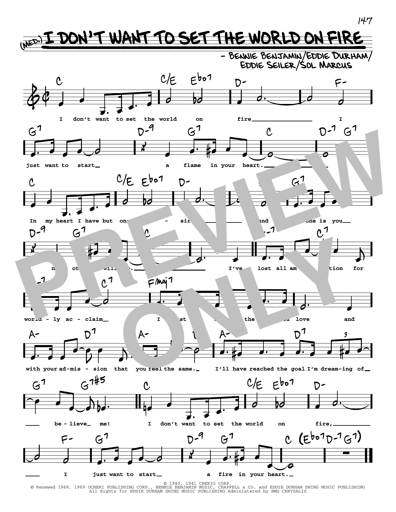 Eddie Seiler I Don't Want To Set The World On Fire (Low Voice) Sheet Music Notes & Chords for Real Book – Melody, Lyrics & Chords - Download or Print PDF