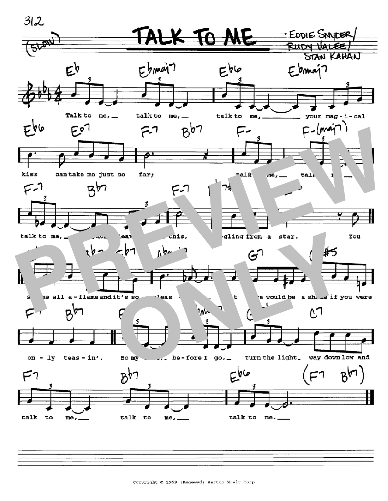 Eddie Snyder Talk To Me Sheet Music Notes & Chords for Melody Line, Lyrics & Chords - Download or Print PDF
