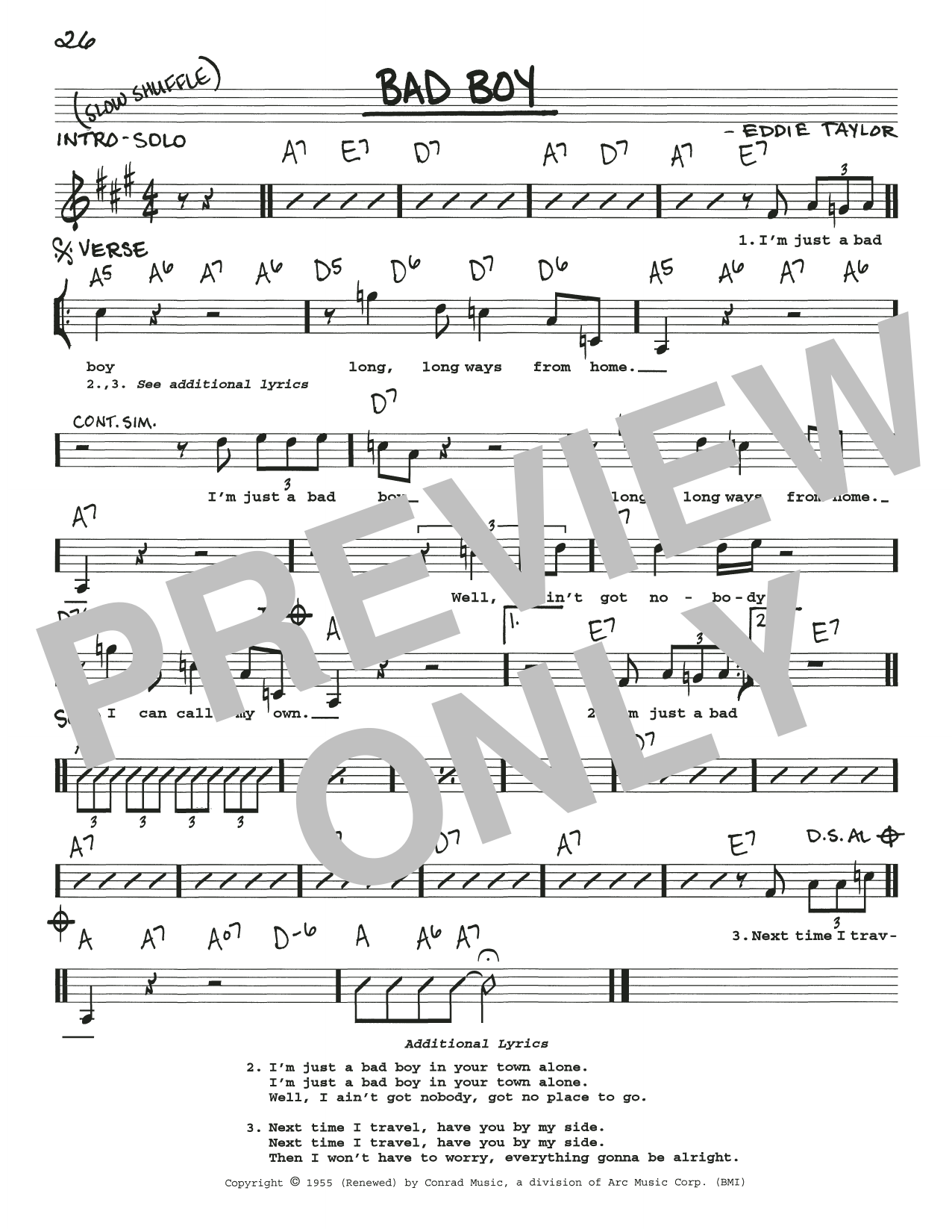 Eddie Taylor Bad Boy Sheet Music Notes & Chords for Real Book – Melody, Lyrics & Chords - Download or Print PDF