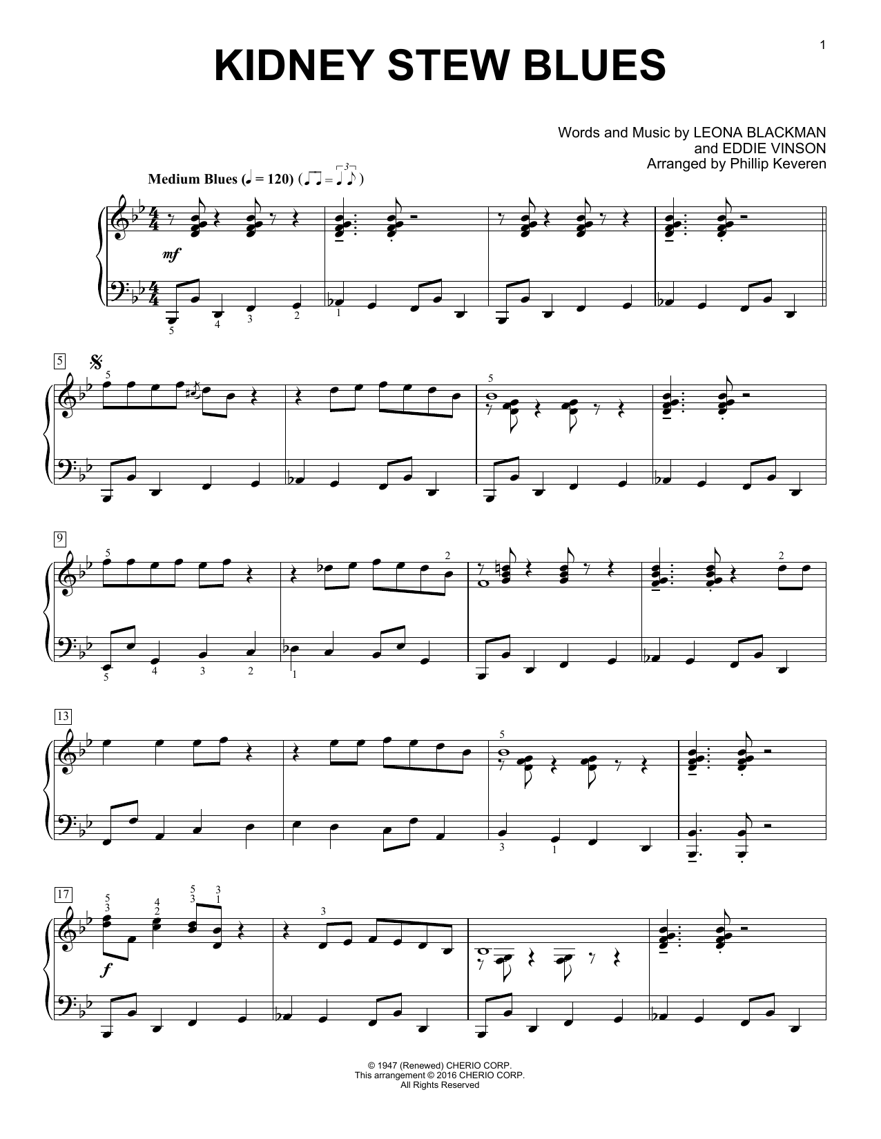 Phillip Keveren Kidney Stew Blues Sheet Music Notes & Chords for Piano Solo - Download or Print PDF