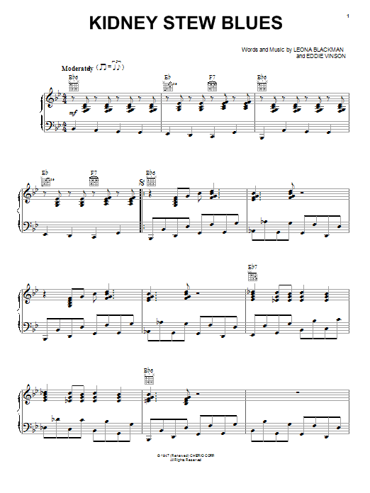 Eddie Vinson Kidney Stew Blues Sheet Music Notes & Chords for Lyrics & Chords - Download or Print PDF