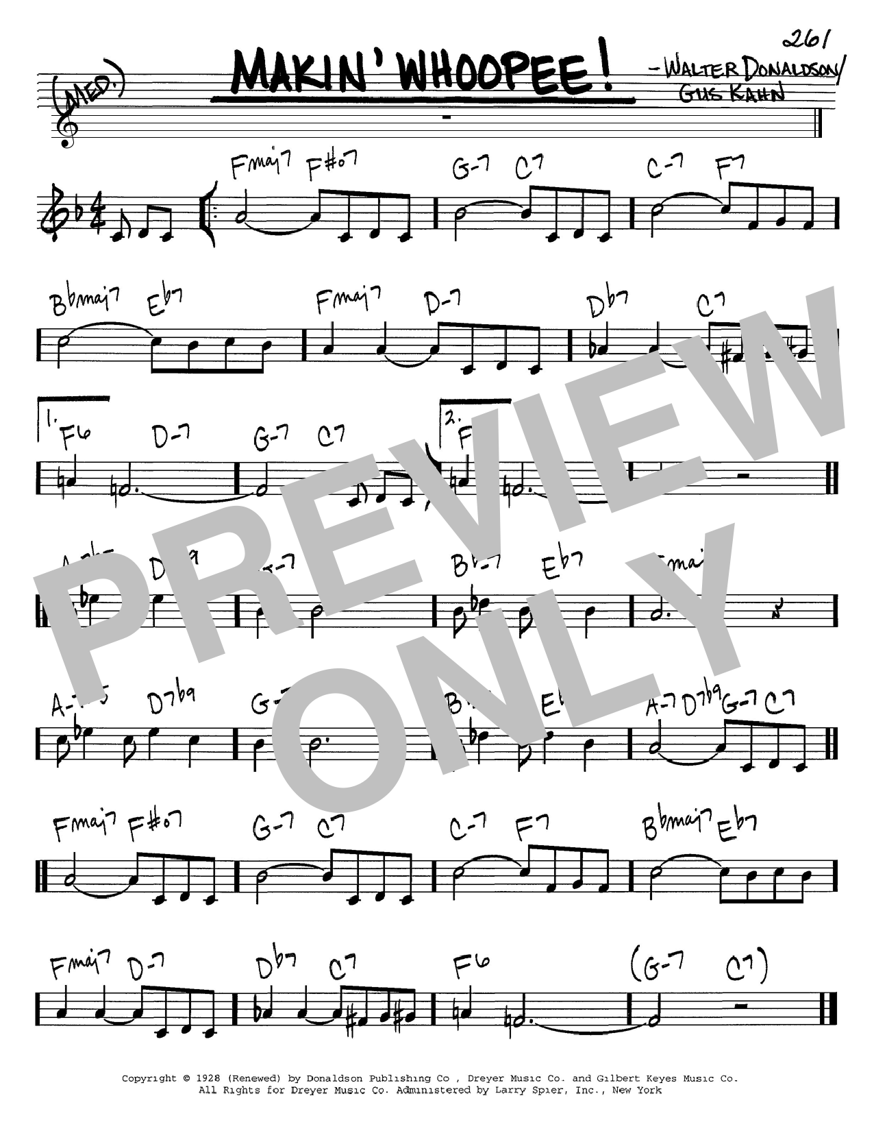 Preview Eddie Cantor Makin' Whoopee! Broadway sheet music, notes and chords for Real Book - Melody & Chords - C Instruments, SKU: 60742 Makin' Whoopee! sheet music