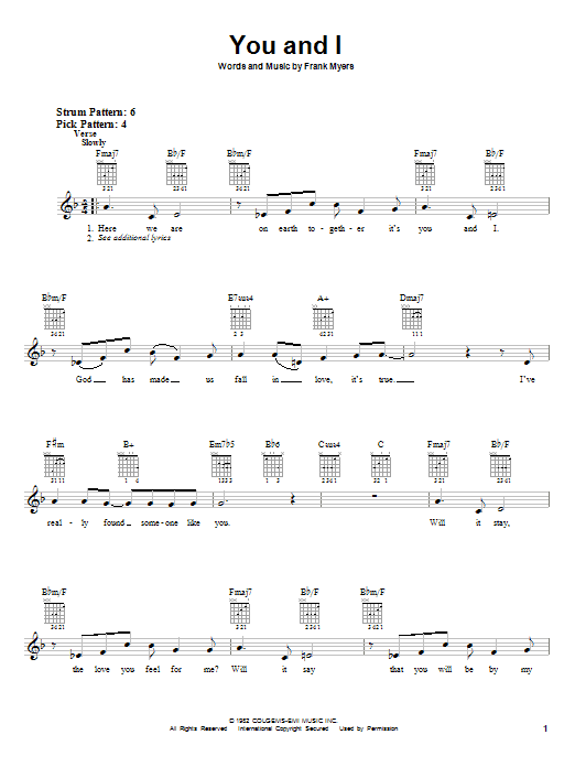 Preview Eddie Rabbitt with Crystal Gayle You And I Pop sheet music, notes and chords for Piano, Vocal & Guitar (Right-Hand Melody), SKU: 53850 You And I sheet music