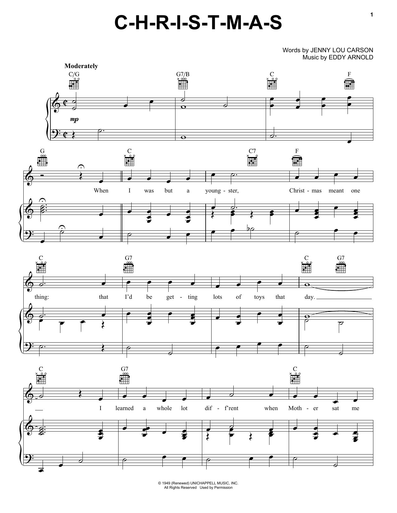 Eddy Arnold C-H-R-I-S-T-M-A-S Sheet Music Notes & Chords for Lyrics & Chords - Download or Print PDF