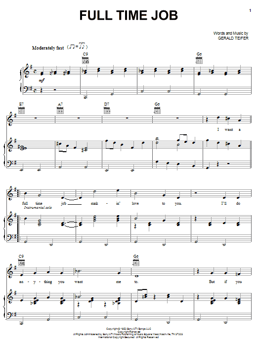 Eddy Arnold Full Time Job Sheet Music Notes & Chords for Melody Line, Lyrics & Chords - Download or Print PDF