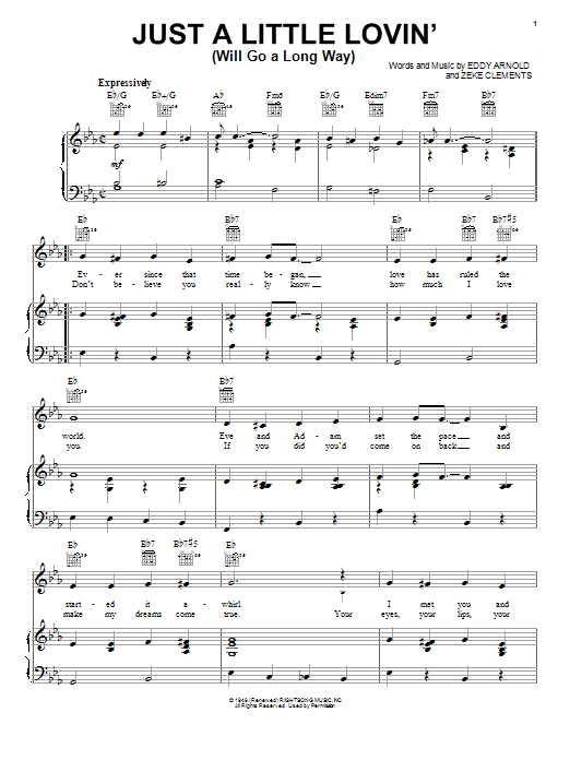 Eddy Arnold Just A Little Lovin' (Will Go A Long Way) Sheet Music Notes & Chords for Melody Line, Lyrics & Chords - Download or Print PDF