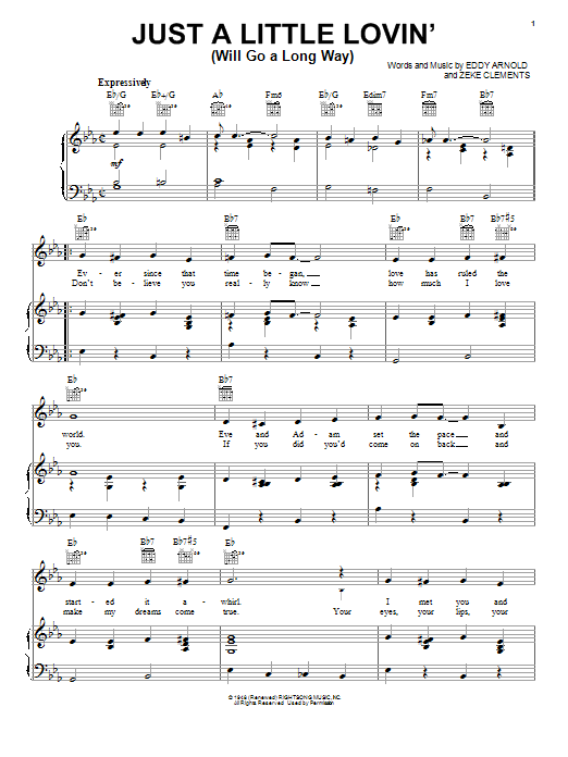 Eddy Arnold Just A Little Lovin' (Will Go A Long Way) Sheet Music Notes & Chords for Piano, Vocal & Guitar (Right-Hand Melody) - Download or Print PDF