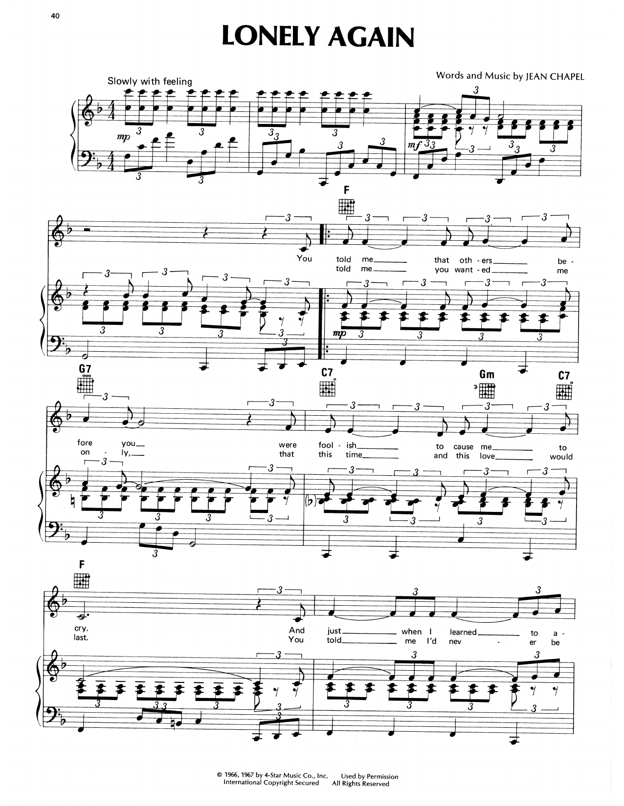 Eddy Arnold Lonely Again Sheet Music Notes & Chords for Piano, Vocal & Guitar Chords (Right-Hand Melody) - Download or Print PDF Eddy Arnold Lonely Again Sheet Music Notes & Chords for Piano, Vocal & Guitar Chords (Right-Hand Melody) - Download or Print PDF