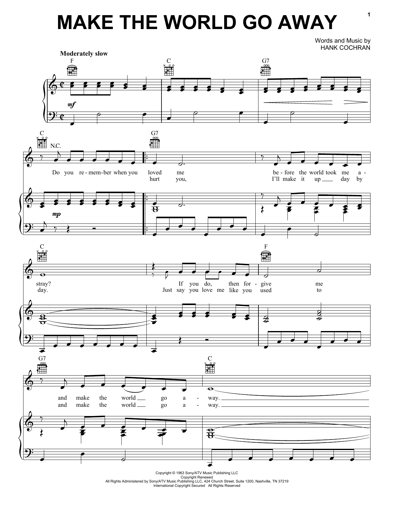 Eddy Arnold Make The World Go Away Sheet Music Notes & Chords for Piano - Download or Print PDF
