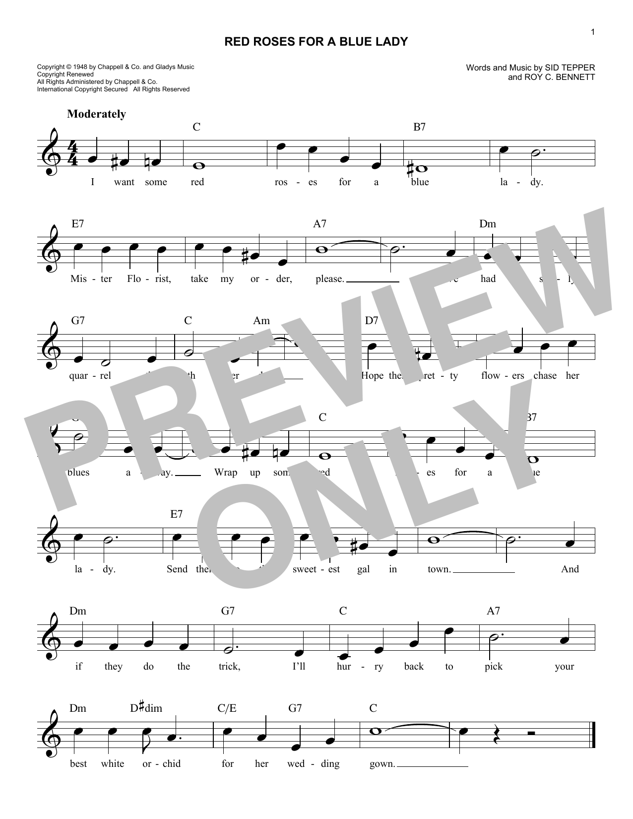 Eddy Arnold Red Roses For A Blue Lady Sheet Music Notes & Chords for Melody Line, Lyrics & Chords - Download or Print PDF