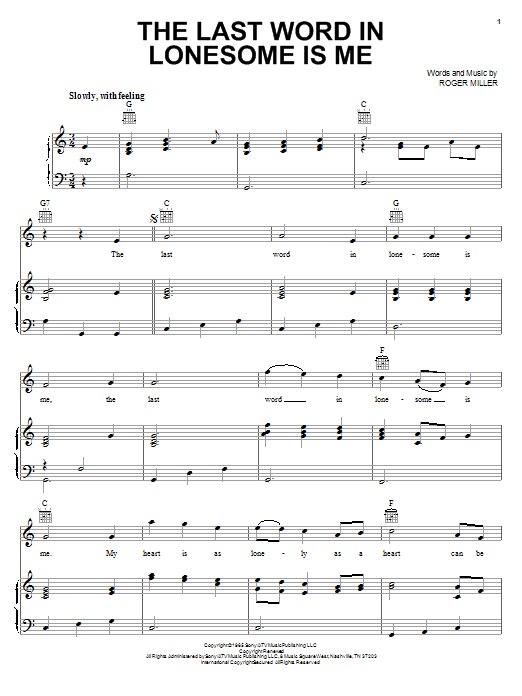 Eddy Arnold The Last Word In Lonesome Is Me Sheet Music Notes & Chords for Lyrics & Chords - Download or Print PDF