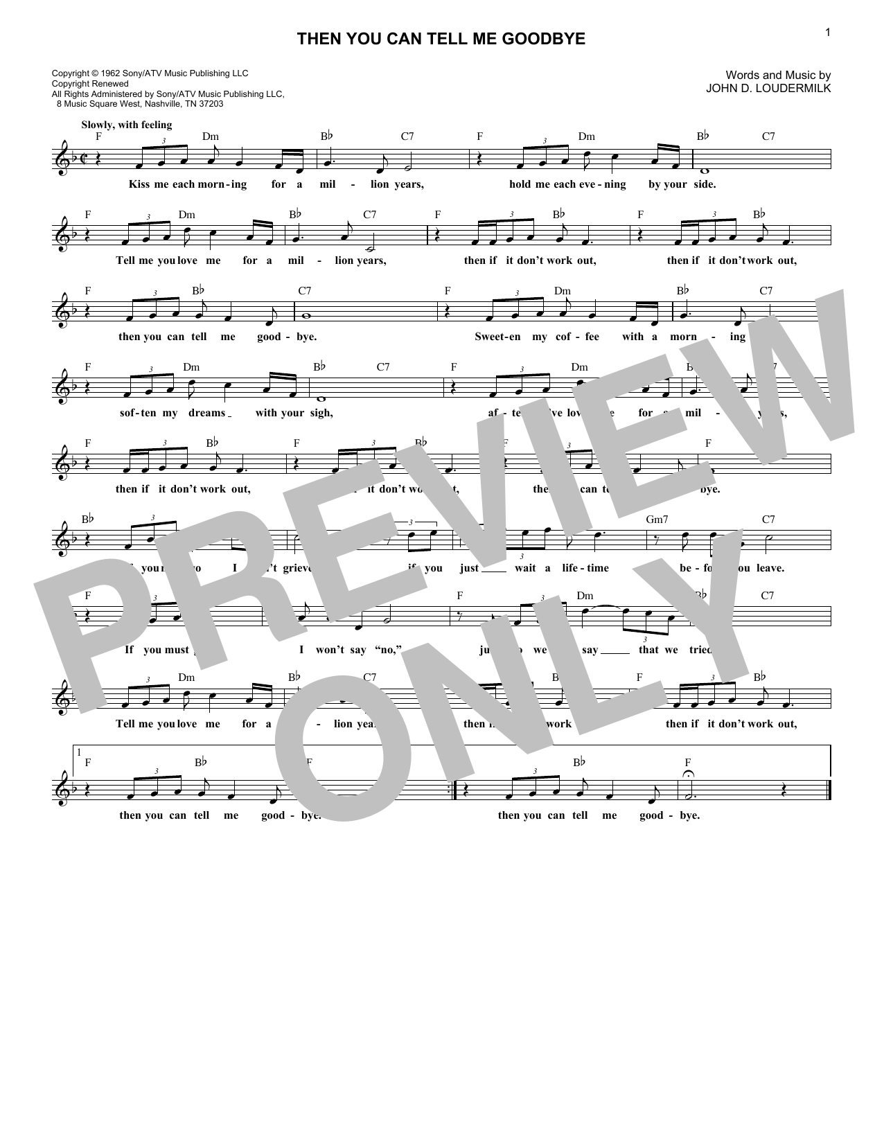 Eddy Arnold Then You Can Tell Me Goodbye Sheet Music Notes & Chords for Melody Line, Lyrics & Chords - Download or Print PDF