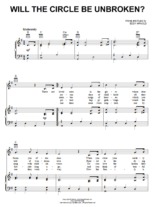 Eddy Arnold Will The Circle Be Unbroken Sheet Music Notes & Chords for Piano, Vocal & Guitar (Right-Hand Melody) - Download or Print PDF