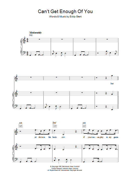 Eddy Grant Can't Get Enough Of You Sheet Music Notes & Chords for Piano, Vocal & Guitar (Right-Hand Melody) - Download or Print PDF