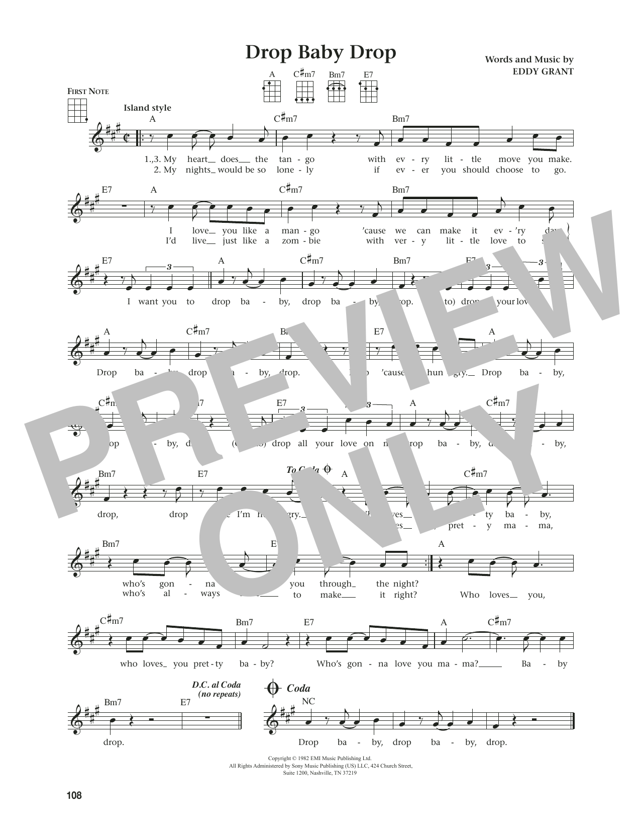 Eddy Grant Drop Baby Drop (from The Daily Ukulele) (arr. Jim Beloff) Sheet Music Notes & Chords for Ukulele - Download or Print PDF