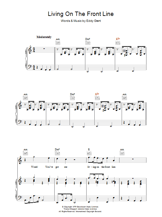 Eddy Grant Living On The Front Line Sheet Music Notes & Chords for Piano, Vocal & Guitar (Right-Hand Melody) - Download or Print PDF