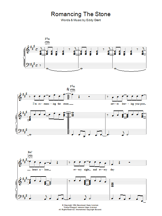 Eddy Grant Romancing The Stone Sheet Music Notes & Chords for Piano, Vocal & Guitar (Right-Hand Melody) - Download or Print PDF