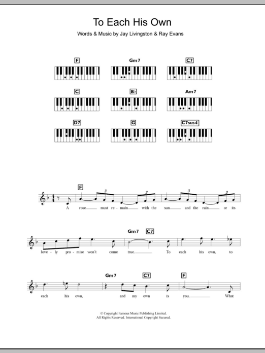 Eddy Howard To Each His Own Sheet Music Notes & Chords for Keyboard - Download or Print PDF