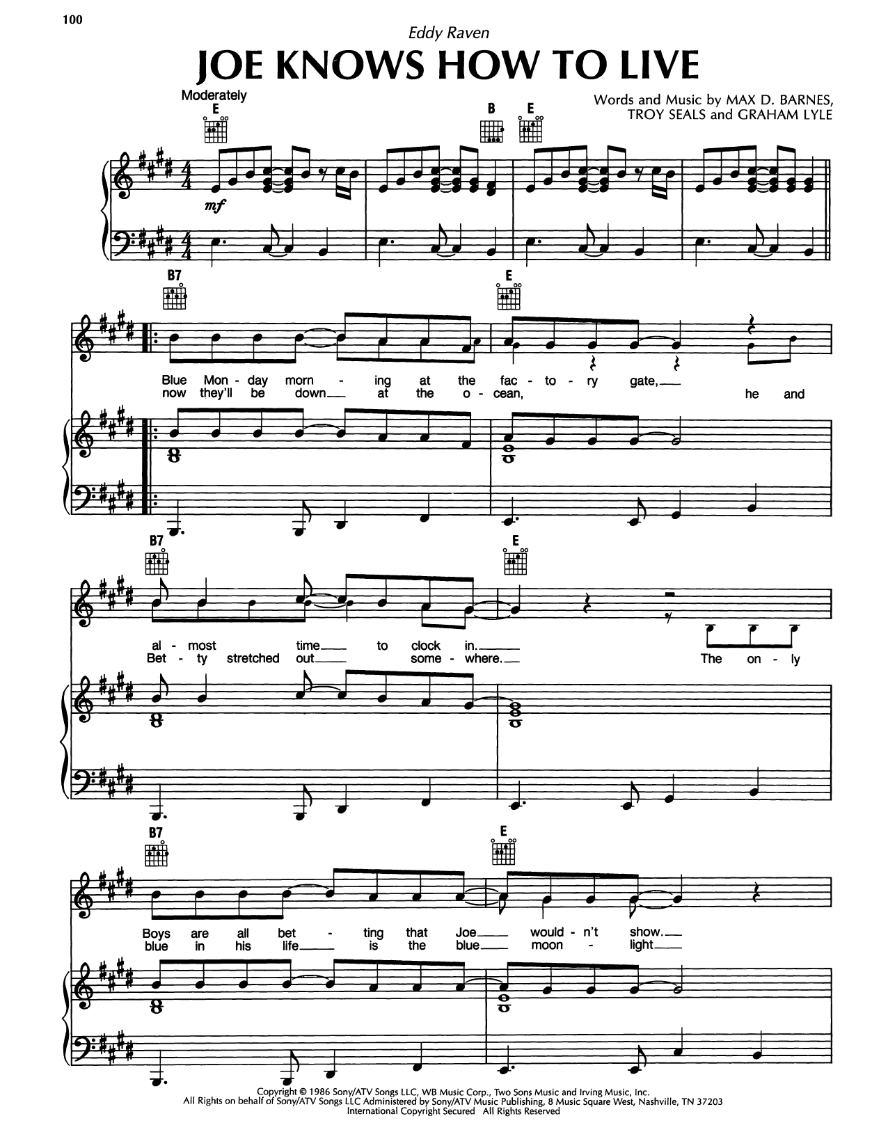 Eddy Raven Joe Knows How To Live Sheet Music Notes & Chords for Piano, Vocal & Guitar Chords (Right-Hand Melody) - Download or Print PDF Eddy Raven Joe Knows How To Live Sheet Music Notes & Chords for Piano, Vocal & Guitar Chords (Right-Hand Melody) - Download or Print PDF