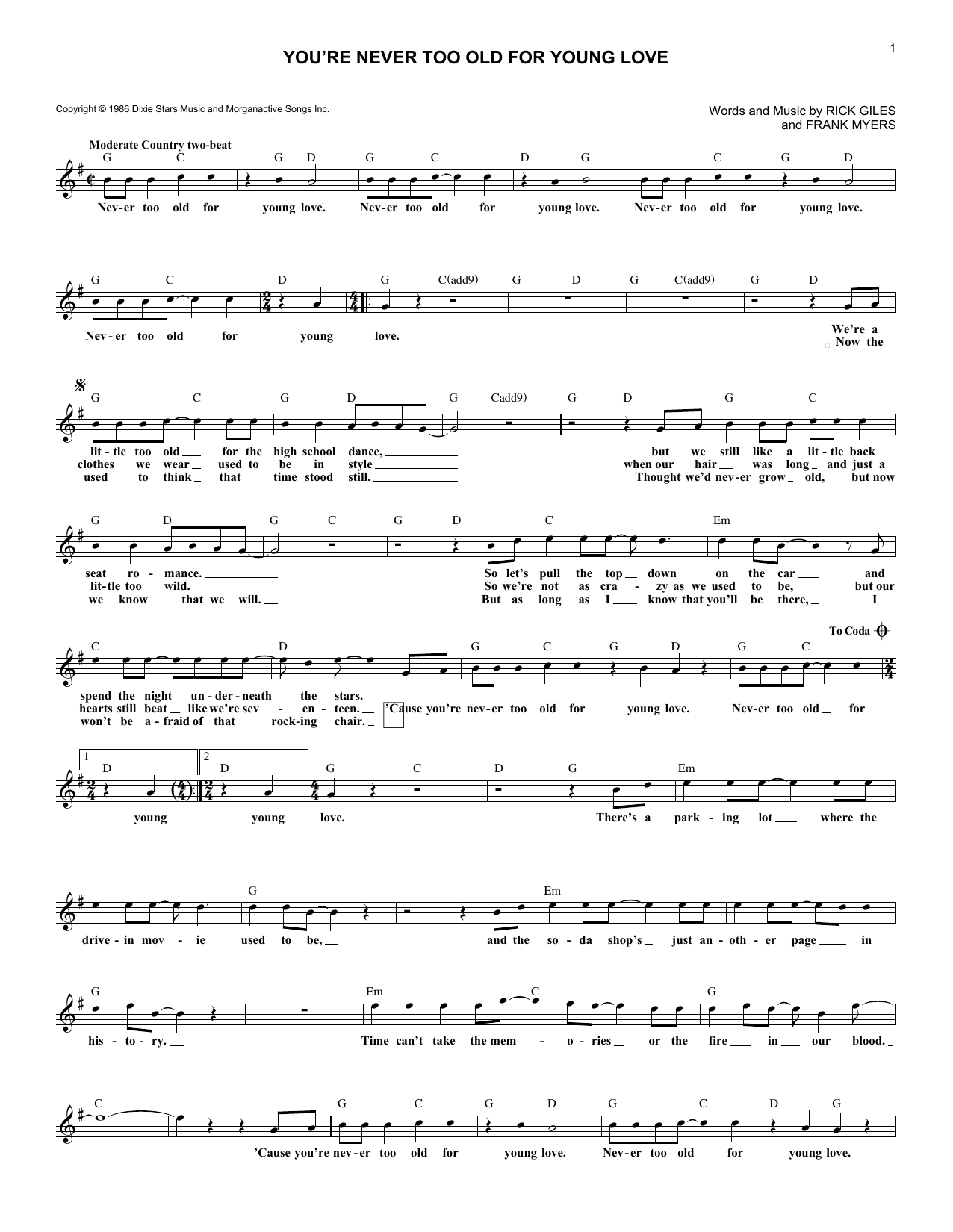Eddy Raven You're Never Too Old For Young Love Sheet Music Notes & Chords for Melody Line, Lyrics & Chords - Download or Print PDF