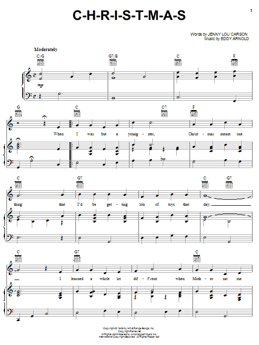 Preview Eddy Arnold C-H-R-I-S-T-M-A-S Christmas sheet music, notes and chords for Piano (Big Notes), SKU: 98922 C-H-R-I-S-T-M-A-S sheet music