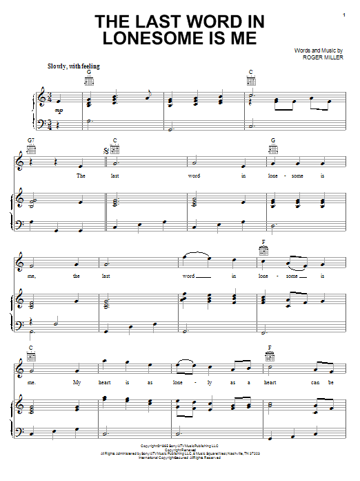 Eddy Arnold The Last Word In Lonesome Is Me Sheet Music Download Pdf Score 84591