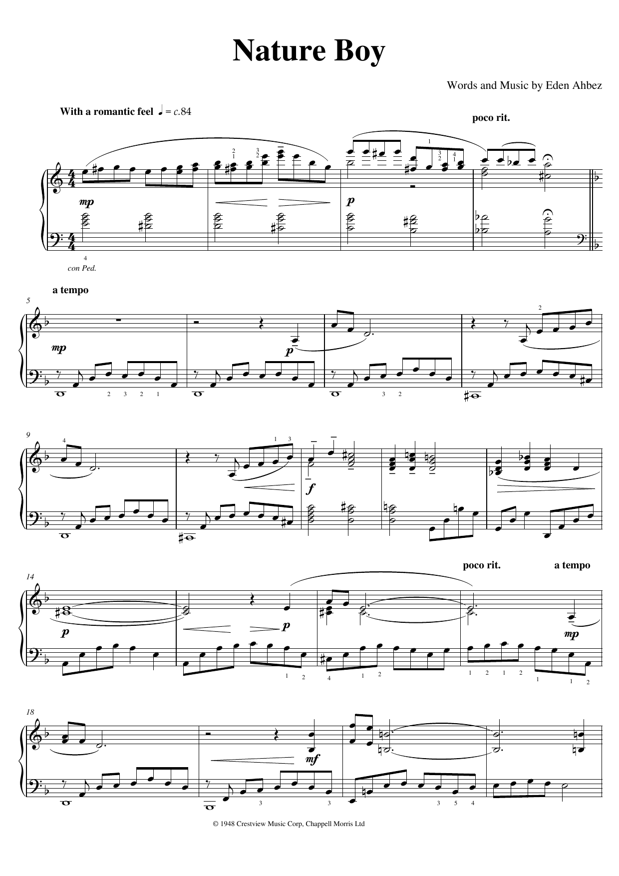 David Bowie Nature Boy Sheet Music Notes & Chords for Piano Solo - Download or Print PDF