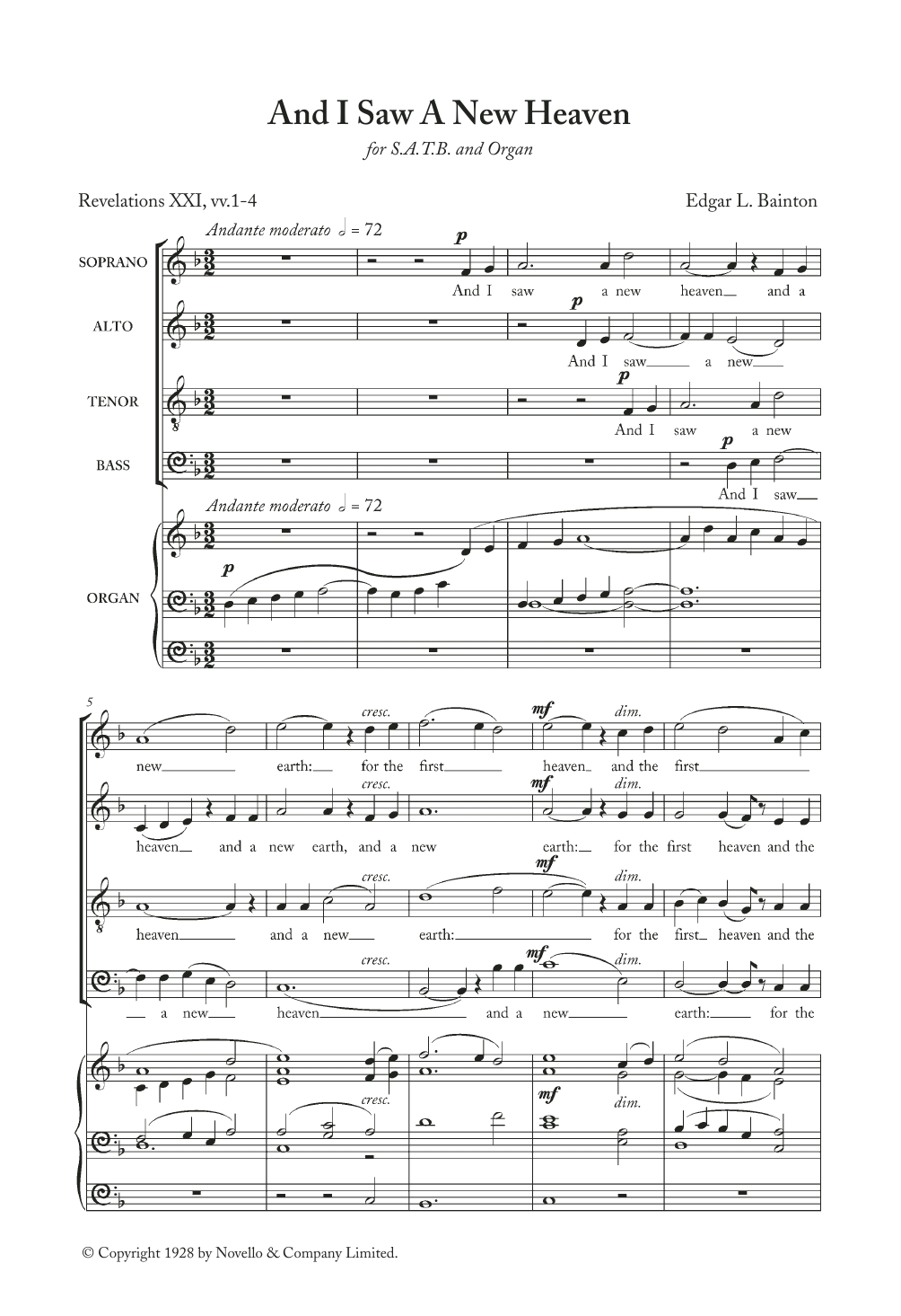 Edgar Bainton And I Saw A New Heaven Sheet Music Notes & Chords for Choir - Download or Print PDF