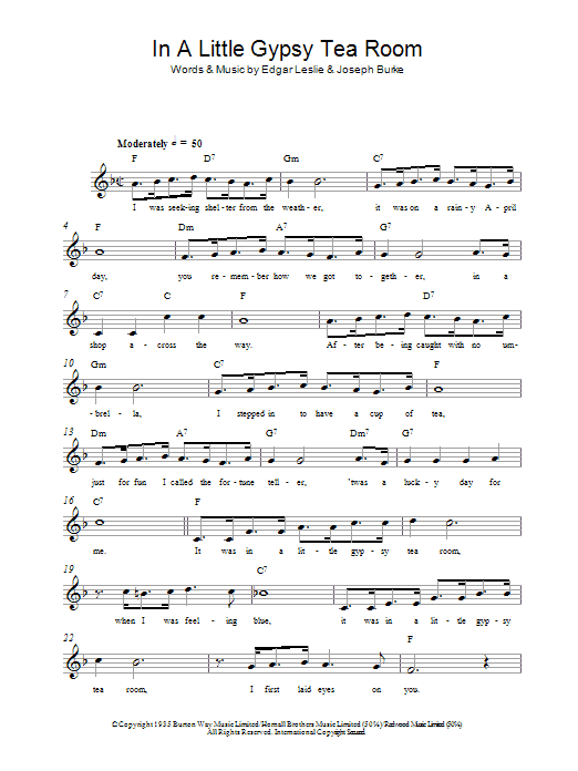 Edgar Leslie In A Little Gypsy Tea Room Sheet Music Notes & Chords for Melody Line, Lyrics & Chords - Download or Print PDF