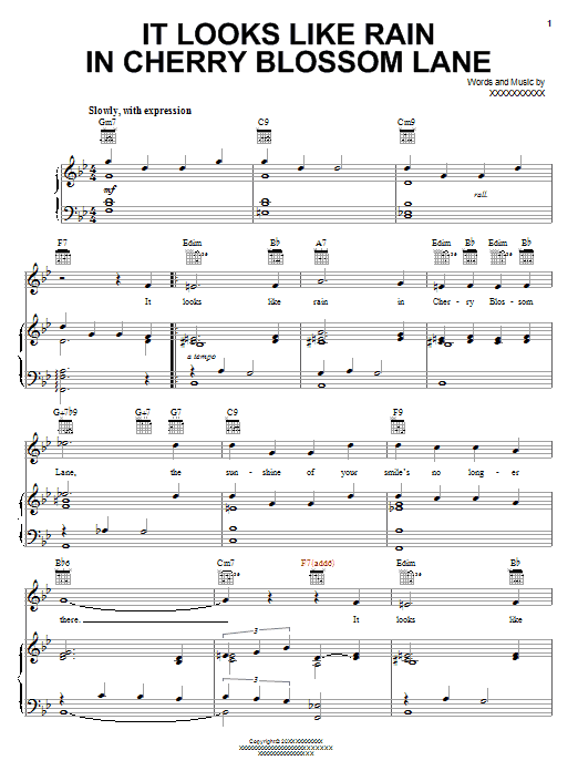 Edgar Leslie It Looks Like Rain In Cherry Blossom Lane Sheet Music Notes & Chords for Piano, Vocal & Guitar (Right-Hand Melody) - Download or Print PDF